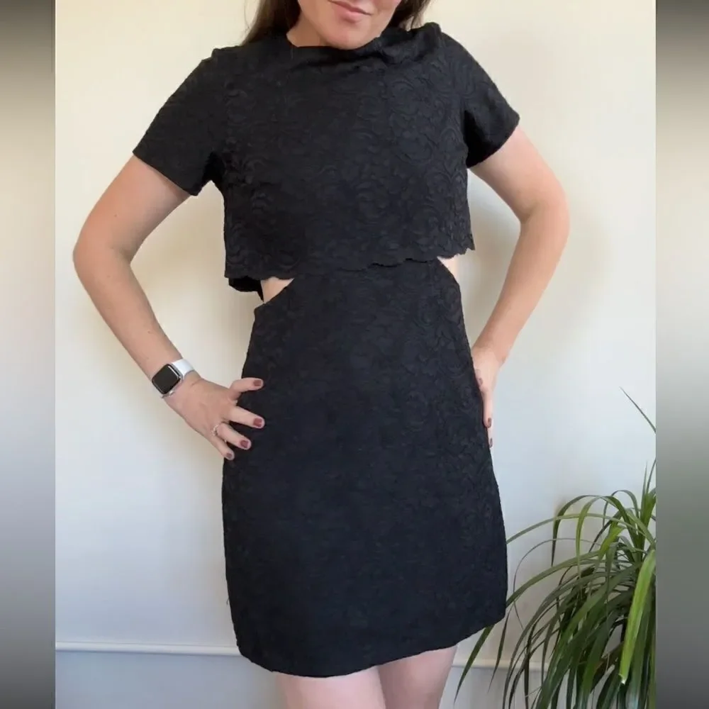 TOPSHOP‎ Black Lace Faux Two Piece Dress With Side Openings 8